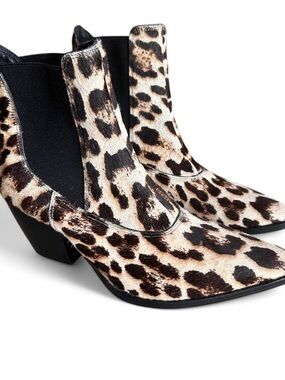 Matisse Anthropologie Golden Gate snow leopard calf hair Pointed Toe Ankle Boots